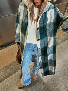 Women's Casual Striped Flannel Varsity Jacket with Long Sleeves Front Buttons Windproof & Stylish Design for Autumn Winter - Product Image 6