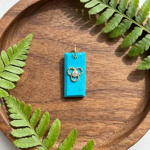 Vente en gros de connecteur à boucle unique bleu turquoise forme baguette coupe à facettes longue barre minuscule zircon cubique lunette breloques connecteur - Product Image 4
