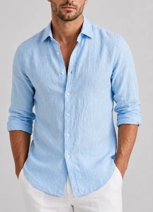 Chemise habillée homme slim en satin 100% coton, col carré, manches longues, unie, pour l'été, décontractée ou formelle, avec logo personnalisé, vente en gros OEM - Product Image 4