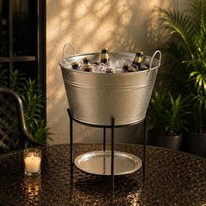 Large Luxury Stainless Steel Beer Ice Bucket with Stand Handles Striped Pattern <b>Portable</b> for Garden Party Restaurant <b>Bar</b> Use - Product Image 1
