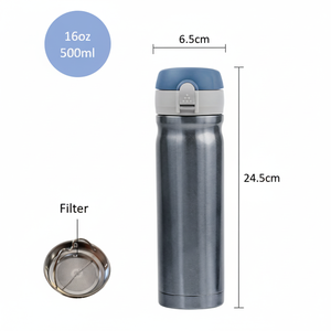 Botella de Vacío Ecológica Clásica de Doble Pared de Alta Calidad de 500 ml/16 oz, SUS304, Aislamiento Térmico, Tapa Abatible con Filtro para Té - Product Image 5