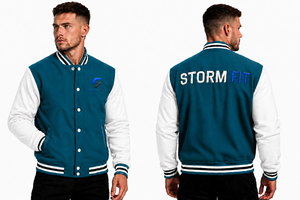 Chaqueta Varsity Unisex Personalizada en Verde Azulado y Blanco, Estilo Preppy, Logotipo Bordado, Corte Regular, Cuello Alto, Ropa de Invierno, Lana y Cuero - Product Image 6