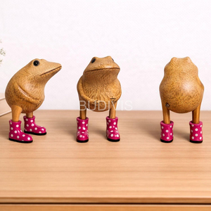 Sculpture de grenouille en bois sculpté à la main, art moderne, décoration d'intérieur pour chambre à coucher, figurine animale de table, cadeau de luxe pour les fêtes - Product Image 5