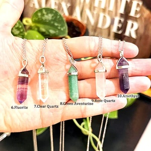 Collier avec pendentif en cristal naturel hexagonal, chaîne à maillons, plaqué argent, bijoux classiques unisexes, mode, vie quotidienne - Product Image 3