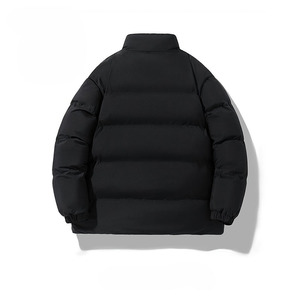 Men's Black Solid Color Puffer Jacket Stand Collar Zipper Closure Windproof <b>Thick</b> Polyester <b>Winter</b> Casual <b>Coat</b> - Product Image 2
