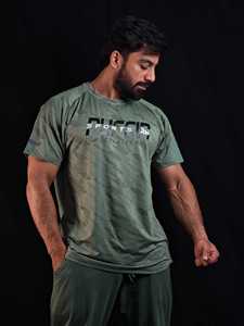 เสื้อยืดแขนสั้นผู้ชาย PUFFIN SPORTS แบบแห้งเร็ว ทรงปกติ คอกลม ลายเรขาคณิต สไตล์สปอร์ต ผลิตจากผ้าโพลีเอสเตอร์ถัก - Product Image 2