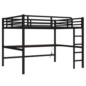 Lit mezzanine en métal pour enfants, format Queen, gain de place, insonorisé, avec prise électrique et éclairage LED, couleur noire - Product Image 5