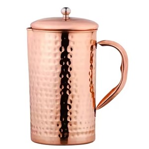 Carafe en cuivre martelé or rose édition luxe, pichet à eau pure, récipient, carafe à boisson avec poignée incurvée, carafe en cuivre - Product Image 4
