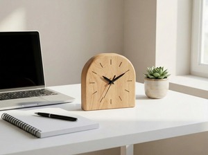 Modern Natural Finish Wooden <b>Desk</b> Clock <b>Electronic</b> Movement Touch Sensing Silent Function Needle Display-Office Living Room - Product Image 2