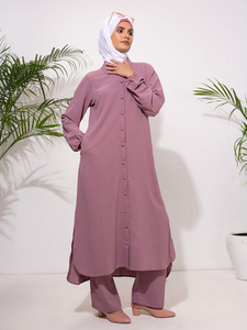 Conjunto de Dos Piezas de Ropa Modesta para Mujer Turca, Abaya, Blusa Tejida Lisa, Pantalones, Manga Larga, Estilo Maxi Dubai, Casual - Product Image 4