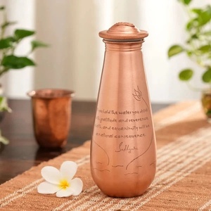 Bouteille d'eau en cuivre pour la santé avec citation et motif floral – Gourde portable pour usage domestique - Product Image 1