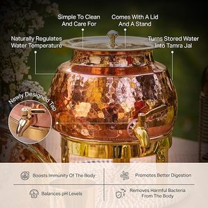 Distributeur d'eau en cuivre, finition martelée, rond, manuel, usage domestique - Product Image 4