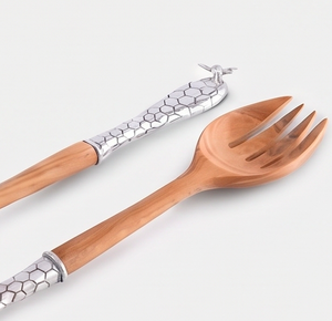 Ensemble cuillère et fourchette en bois avec manche hexagonal en métal, design minimaliste, couverts pour la restauration, le camping et l'hôtellerie - Product Image 3