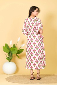 Cotton Kaftan For Women Hand Block Print Relaxed Fit Bohemian Dress Beachwear <b>Maxi</b> Dress - Product Image 3