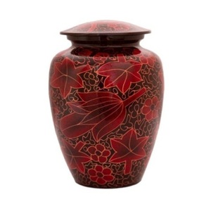 Urnas de cremación de aluminio para adultos con adhesivo rojo y negro, urna funeraria de metal con acabado para cenizas humanas - Product Image 1