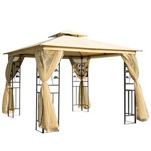 Gazebo da Giardino in Metallo 10x10 con Doppio Tetto, Motivi Floreali, Telaio Angolare e Rete, Tettoia e Pergola per Esterni - Product Image 1
