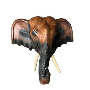Hand Carved <b>Wood</b> Elephant Head Wall Decor Lanna Artisan High Quality Craftsmanship Created By Skilled Lanna - Product Image 1