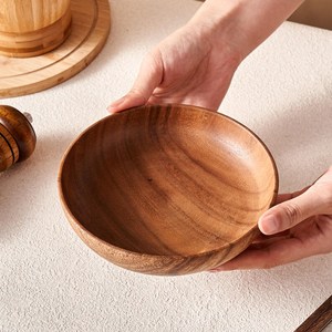 Plat de service classique en bois naturel fait main, décoratif pour fruits, salades et collations, vaisselle artisanale en bois, décoration d'intérieur, fête - Product Image 3