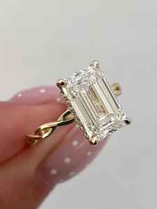 Anillo de Cristal Transparente con Corte Esmeralda de 4.0 Ct, Anillo de Compromiso de Lujo de Oro Amarillo de 14K para Mujer, Banda Trenzada, Anillo Nupcial Personalizado - Product Image 5
