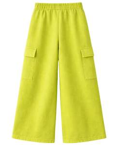 Pantalones Deportivos Cargo de Pierna Ancha Color Verde Lima para Mujer, Cintura Elástica, Pantalones Casuales de Felpa, Corte Holgado, Ropa Urbana, Cómodos para Invierno - Product Image 1