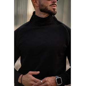 <b>Men's</b> <b>Black</b> <b>Turtleneck</b> Tracksuit Set Full Sleeve Solid Color Casual Sweatshirt Pants Side Pockets Breathable Autumn Wear - Product Image 2
