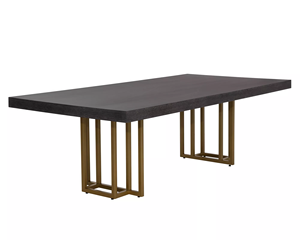 Table de salle à manger de style classique industriel moderne avec plateau rectangulaire en bois de manguier massif et base en métal finition laiton - Product Image 2