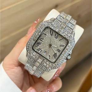 Luxury Mens/womens Unisex <b>Crystal</b> <b>Watch</b> Bling Iced-out <b>Watch</b> Oblong Silver/gold Wristwatch Analog <b>Watch</b> Diamond Quartz Fashion - Product Image 2