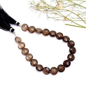Cuentas facetadas de cuarzo ahumado AAA+ de 10 mm, cuentas briolette en forma de moneda, cuarzo marrón natural, piedra semipreciosa, cuentas elegantes para joyería. - Product Image 3