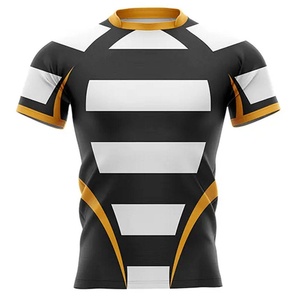 Maillot de rugby personnalisé sublimé rouge et noir pour homme, manches courtes, ajusté, anti-humidité, col rond, vêtements de sport toutes saisons - Product Image 1