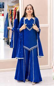 <b>Women</b> Royal Blue Embroidered Straight <b>Kurta</b> Palazzo Suit Set With Dupatta - Product Image 2