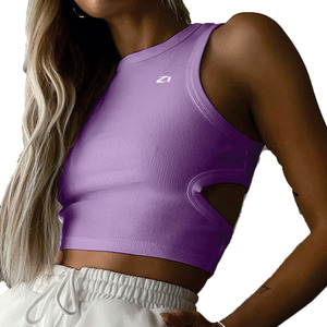 Top corto sin mangas color lima para mujer, ideal para gimnasio, boutiques, top deportivo de punto acanalado neón para mujer, camisetas de moda. - Product Image 4