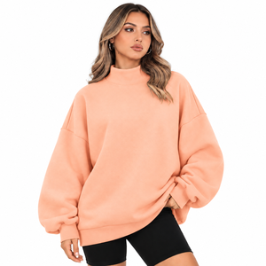 Oversized Mock Neck <b>Top</b> Loose Fit Casual Sweatshirt Long Sleeve Relaxed Pullover Comfortable Streetwear Apparel Casual Wear - Product Image 1