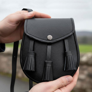 Medieval Plain Vegan Sporran Leather <b>Pouch</b> with Tassels Scottish Kilt Sporran with Chain Belt for <b>Men</b> - Product Image 1