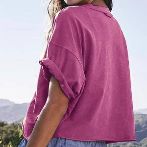 Camiseta Corta Oversize de Alta Calidad para Mujer, Estampado Digital Informal, 100% Algodón, Sin Tejer, Decoraciones OEM, Apliques - Product Image 4