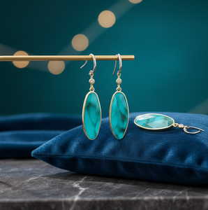 ต่างหูยาวประดับพลอยเทอร์ควอยซ์แฟนซี ขนาด 6 นิ้ว 10x30 มม. เงินแท้ 925 ชุบทอง 18K ต่างหูแบบห้อย - Product Image 4