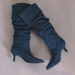 ANNSTAR Bottes d'hiver pour femmes à bout pointu, bottes romaines hautes en cuir véritable avec fermeture éclair et semelle extérieure antidérapante en caoutchouc - Product Image 1