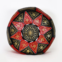 Pouf ottoman rond en cuir véritable marocain noir/rouge, fait à la main, design traditionnel, repose-pieds pour chambre à coucher