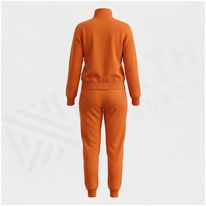 Women Orange Full <b>Zip</b> Tracksuit Set Solid Color Casual <b>Joggers</b> With Side <b>Pockets</b> Stand Collar Sweatshirt Pants Autumn Wear - Product Image 2