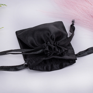 Custom Logo Satin <b>Drawstring</b> <b>Pouch</b> Jewelry Packaging Bag Black With Embroidery For Gift Storage - Product Image 2