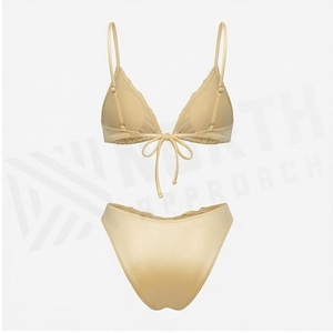 Women's Beige <b>Bikini</b> <b>Set</b> With Ring Detail Lace-Up Top And Tie Side Bottoms - Product Image 2