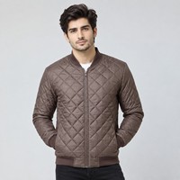 Blouson Bomber matelassé marron pour homme, col montant, fermeture éclair, couleur unie, coupe décontractée, en cuir véritable respirant 100%