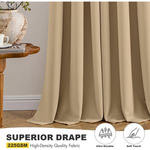 Tende Oscuranti Termoisolanti Taupe Marrone da 63 Pollici, 2 Pannelli per Camera da Letto e Soggiorno, Grigio Solido per Oscuramento Stanze - Product Image 1