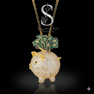 Pendentif hip-hop créatif en forme de cochon, collier personnalisé en moissanite - Product Image 1