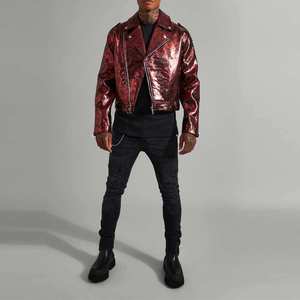 URBANGAZER Men's 100% Polyester Thick Cotton-Filled Leather Jacket Stand Collar <b>Covered</b> <b>Button</b> Patchwork Design Windproof - Product Image 1