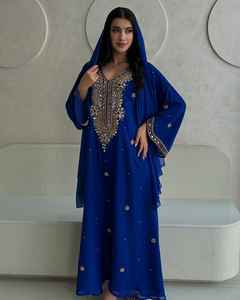 Ensemble 2 pièces de luxe en gros pour femmes musulmanes, robe modeste simple en mousseline unie perlée, longueur ras du sol, coupe trapèze, lavable, avec soutien-gorge intégré - Product Image 6