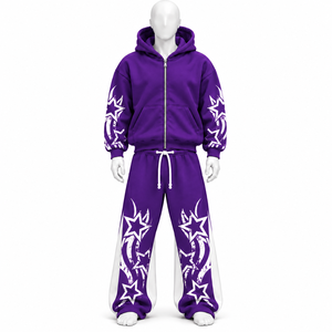 Conjunto de chándal personalizado al por mayor para hombre, 100% algodón, sudadera con capucha extragrande y pantalones de chándal holgados para entrenamiento y ropa urbana. - Product Image 4