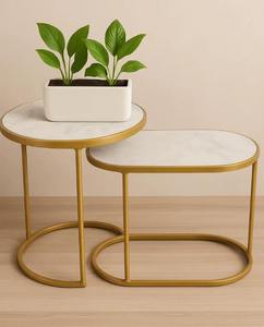 Ensemble de tables gigognes modernes de luxe avec plateau en marbre, structure dorée, tables d'appoint décoratives pour salon, au meilleur prix - Product Image 3