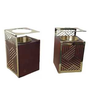 Ensemble brûleur d'encens en bois noir avec dôme perforé en métal et support trépied, diffuseur d'arômes de table - Product Image 2