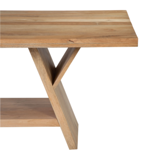Table à manger en bois de manguier, finition naturelle, forme rectangulaire, base pliante en bois sur pied, style moderne, pour cuisine et salle à manger. - Product Image 6