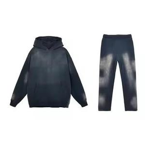 Two Piece Sun Faded Pullover Flared Tracksuit Streetwear Oversized <b>Drop</b> Shoulder Plus Size <b>Acid</b> Wash Tracksuit And Hoodie Set - Product Image 3
